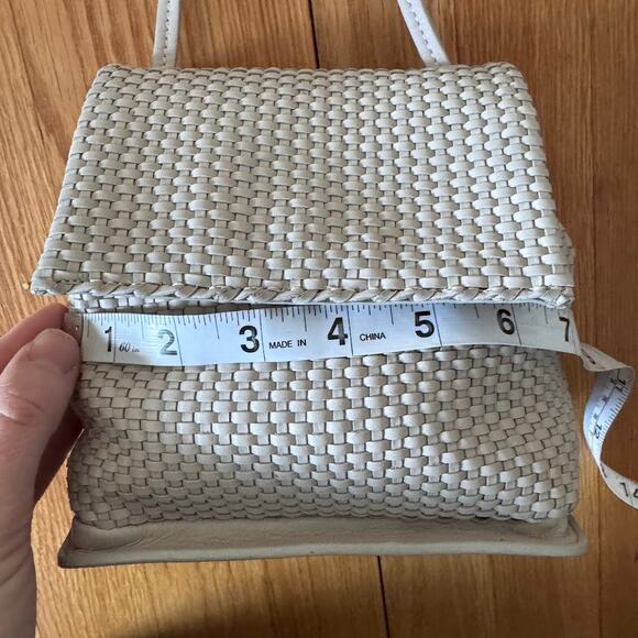 Christopher Kon Woven Leather Flap Adjustable Strap Crossbody Bag Light Gray - Picture 9 of 11